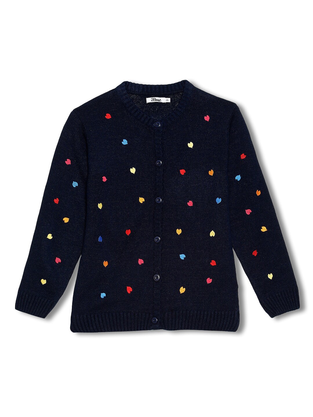 

2Bme Girls Conversational Embroidered Cardigan, Navy blue