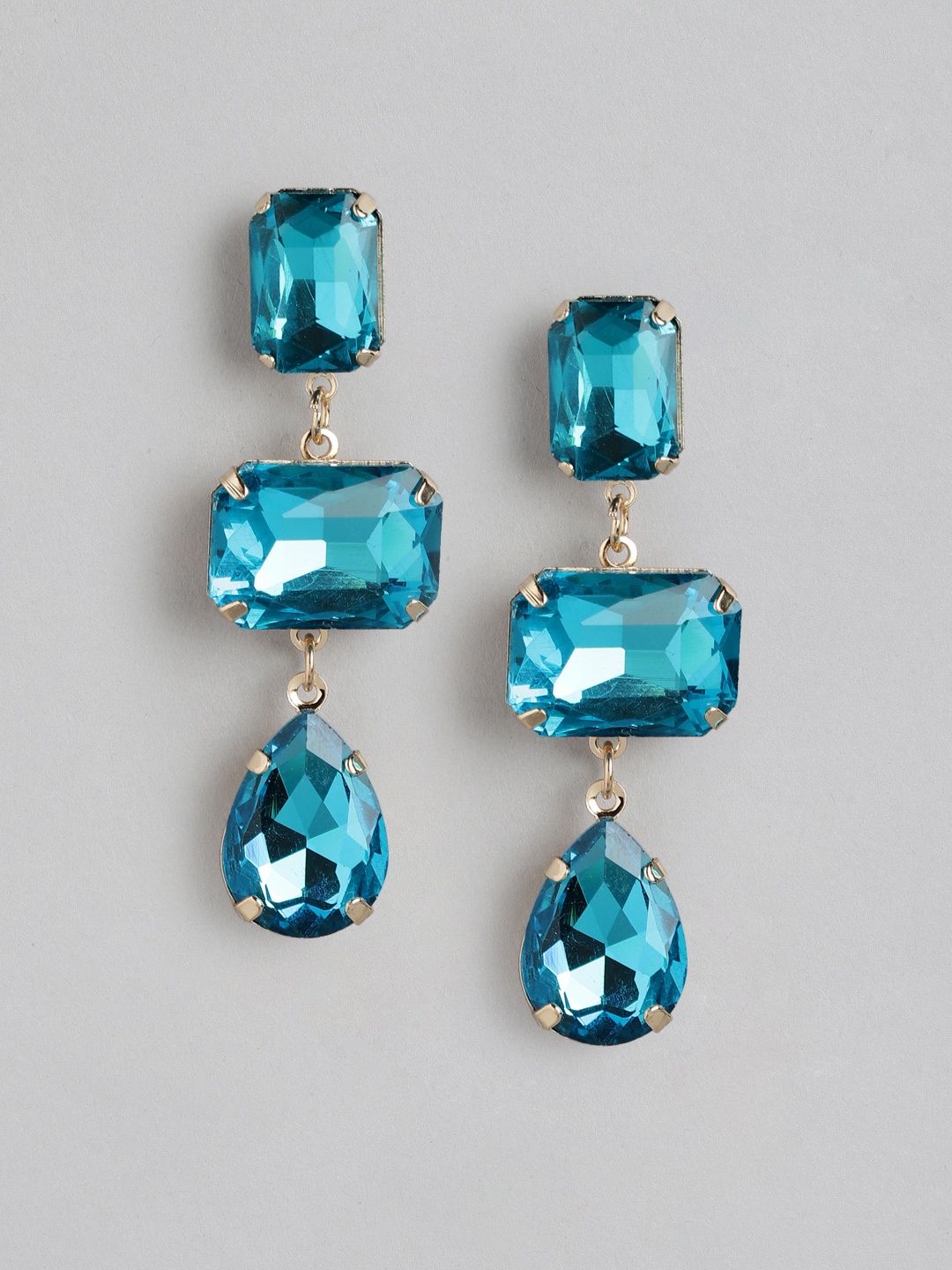 

Forever New Gold-Plated Evangeline Artificial Stones Studded Geometric Drop Earrings, Blue