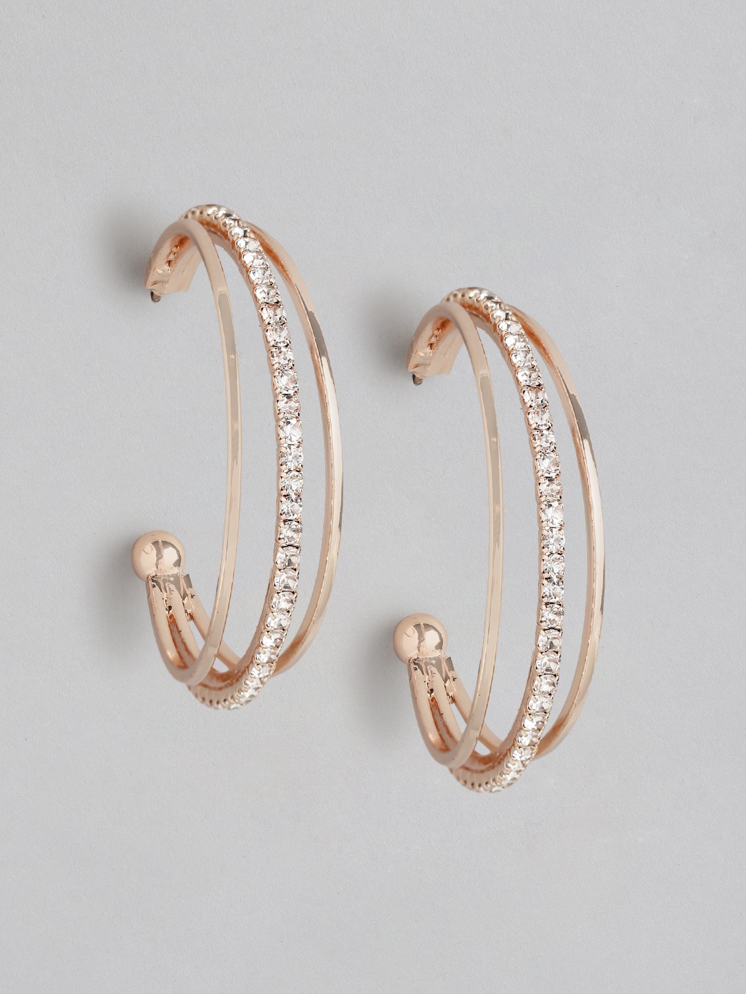 

Forever New Rose Gold-Plated Artificial Stones Studded Circular Half Hoop Earrings