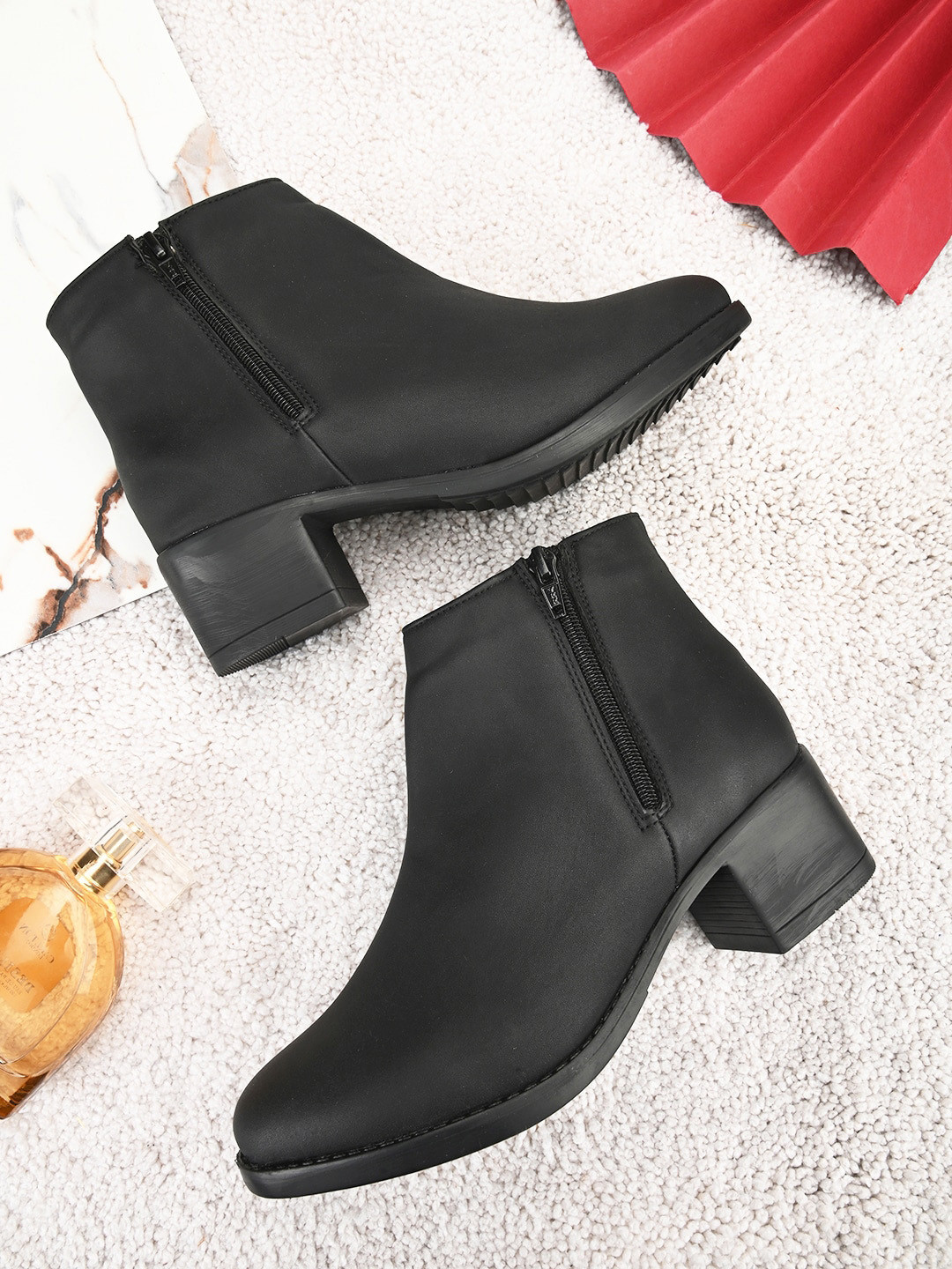 

DressBerry Women Black Heeled Mid-Top Regular Boots
