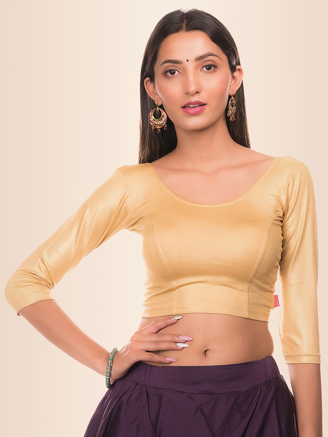 

Bindigasm's Advi Shimmer Jacquard Readymade Saree Blouse, Gold