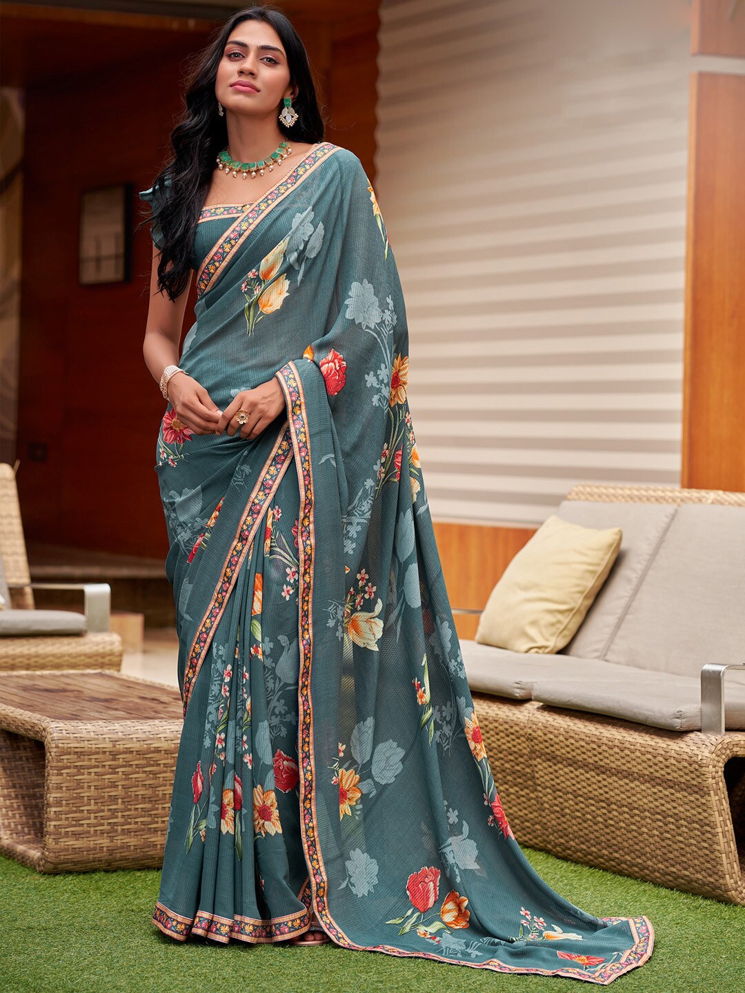 

Saree mall Floral Printed Sarees, Grey