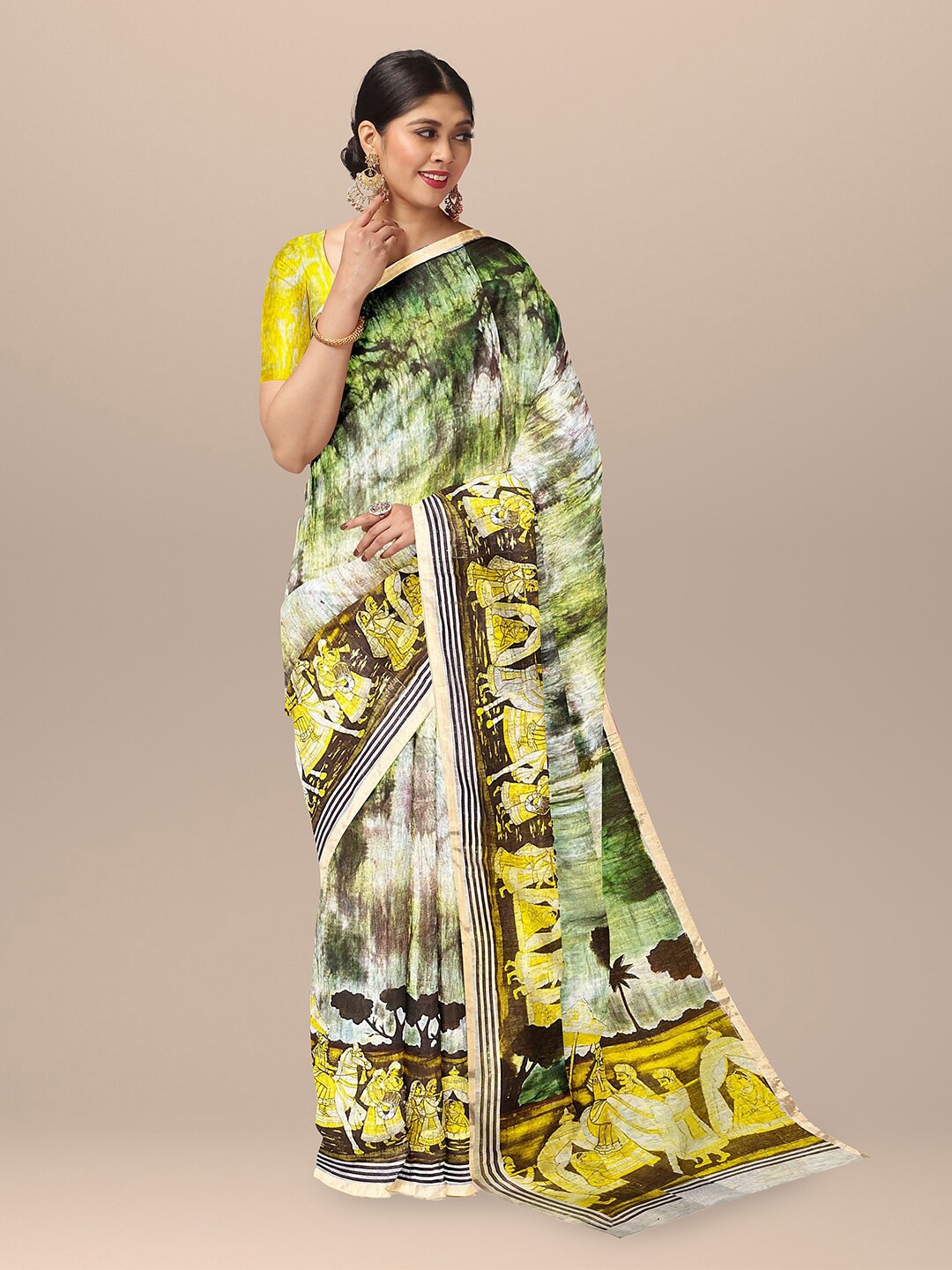 

SARIKA Ethnic Motifs Printed Pure Cotton Saree, Green