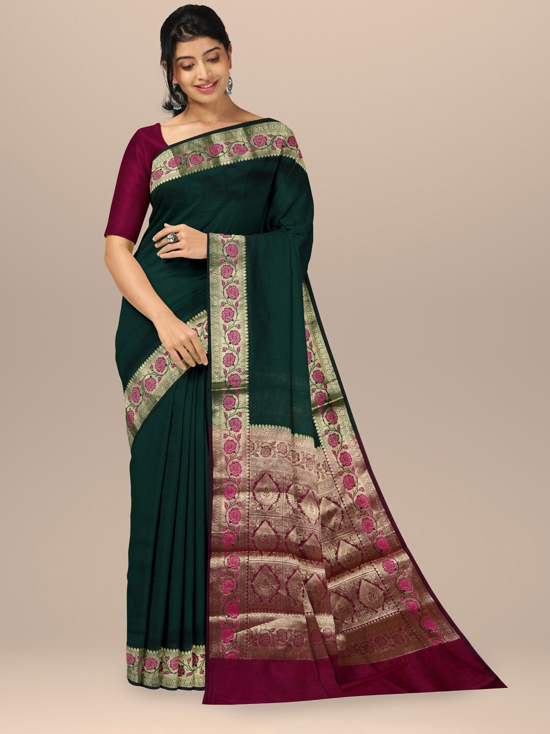 

SARIKA Woven Design Border Saree, Green