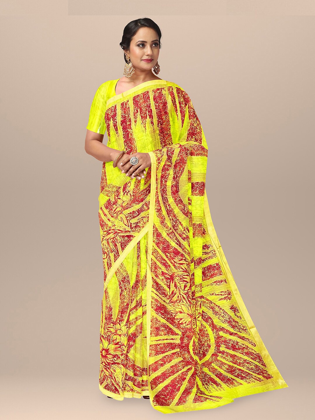 

SARIKA Printed Pure Cotton Saree, Yellow