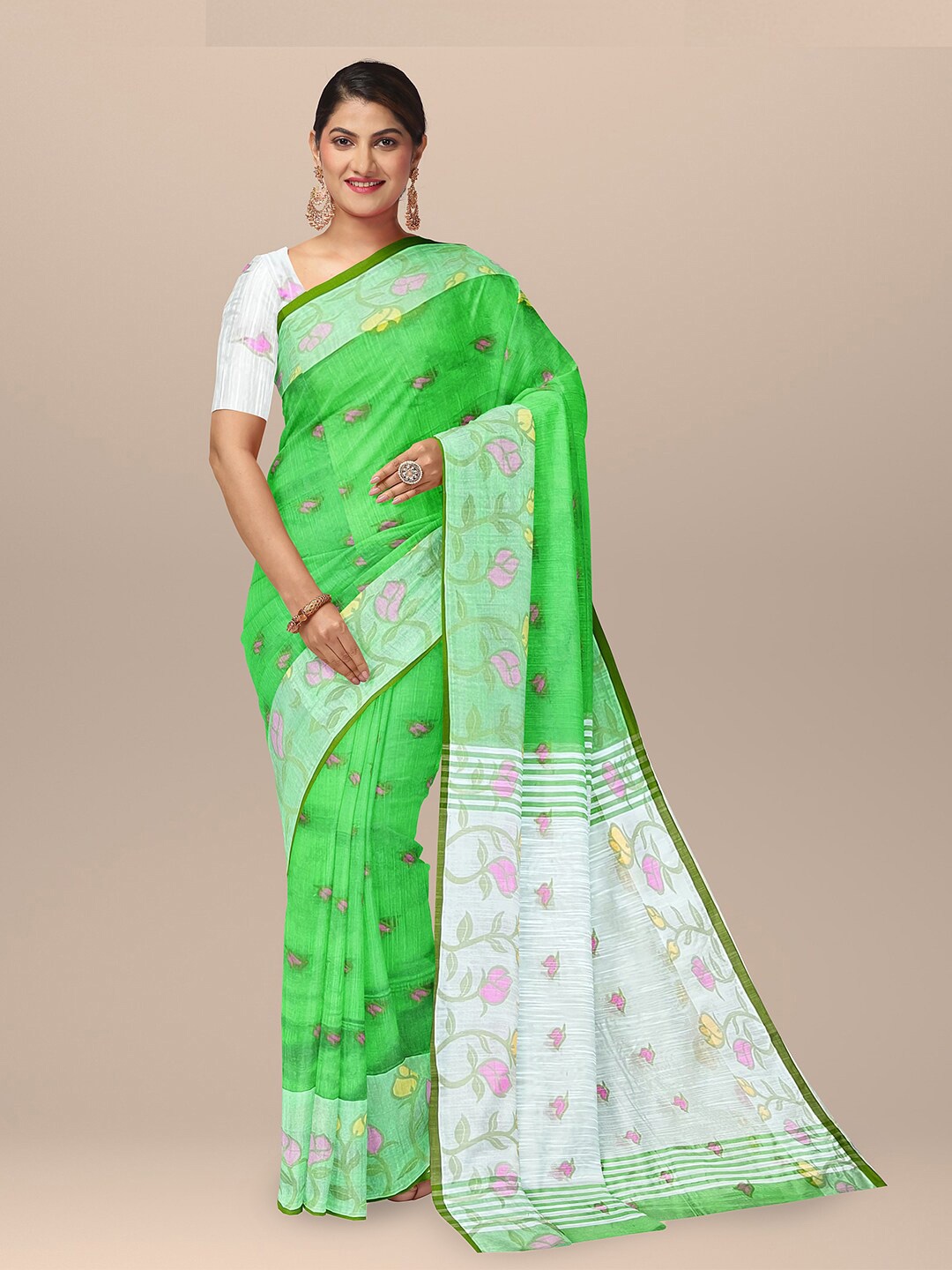 

SARIKA Floral Woven Design Saree, Green