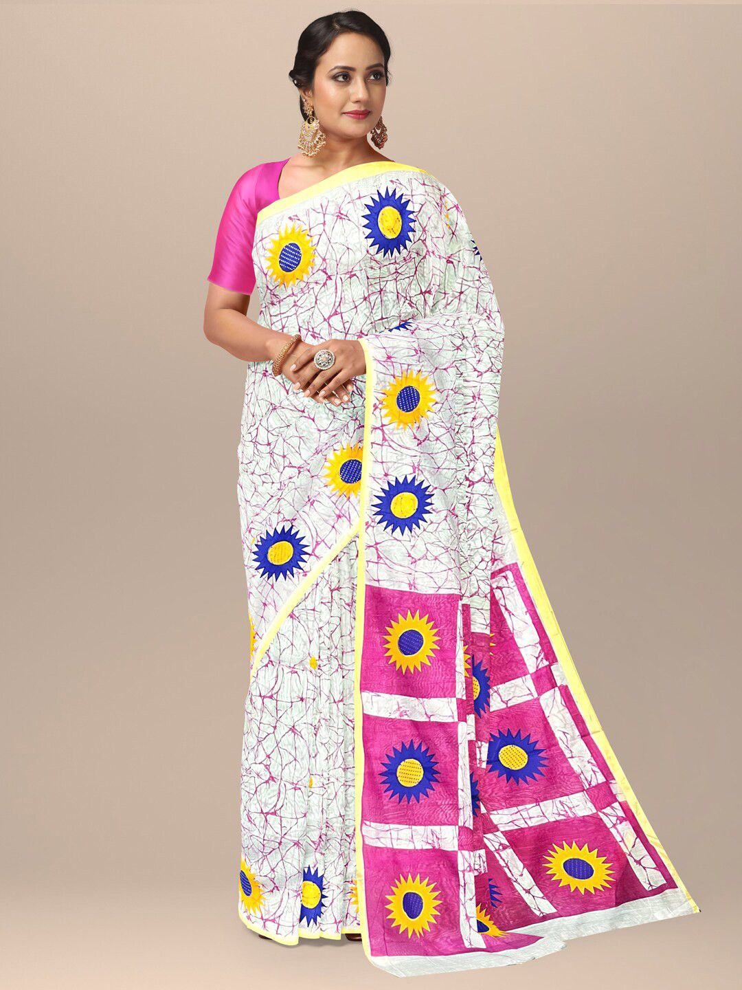 

SARIKA Floral Printed Pure Cotton Saree, White
