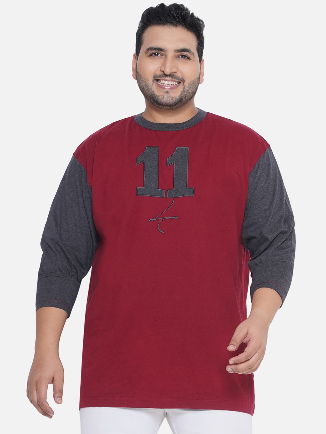 

Santonio Plus Size Colourblocked Pure Cotton T-shirt, Maroon