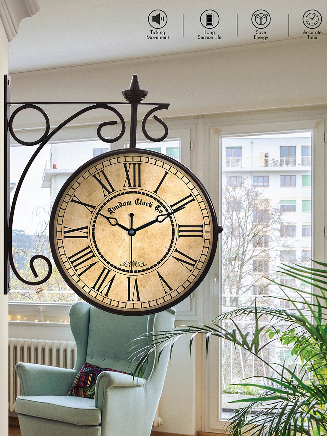 

RANDOM Brown & Black Double Sided Roman Vintage Analogue Metal Wall Clock
