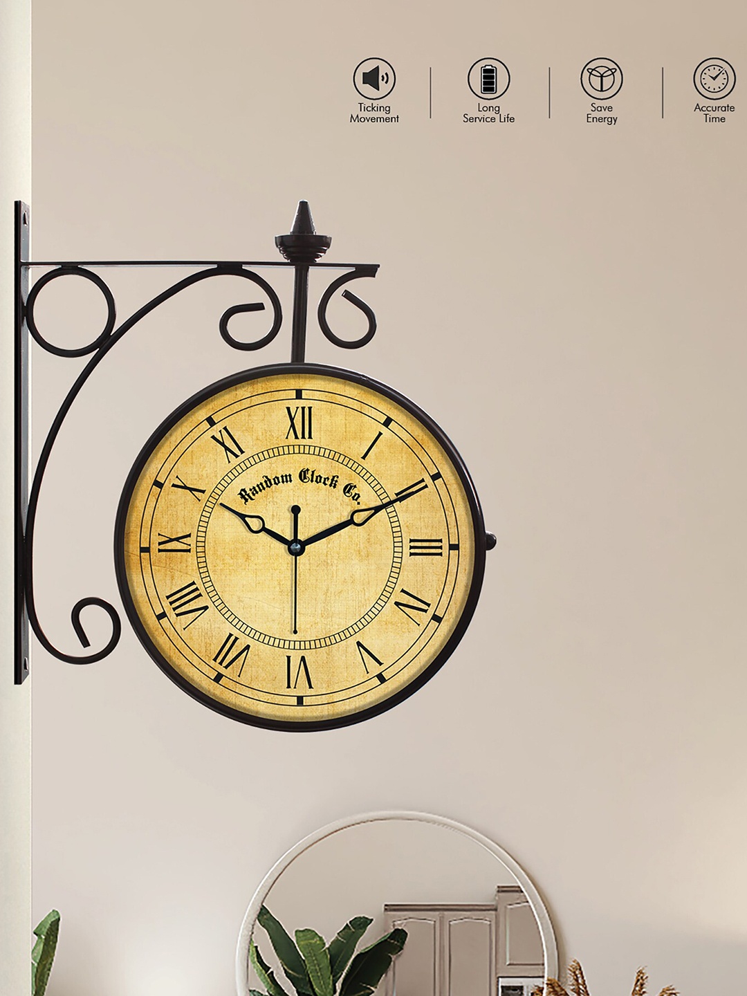 

RANDOM Beige & Black Double Sided Roman Vintage Analogue Metal Wall Clock