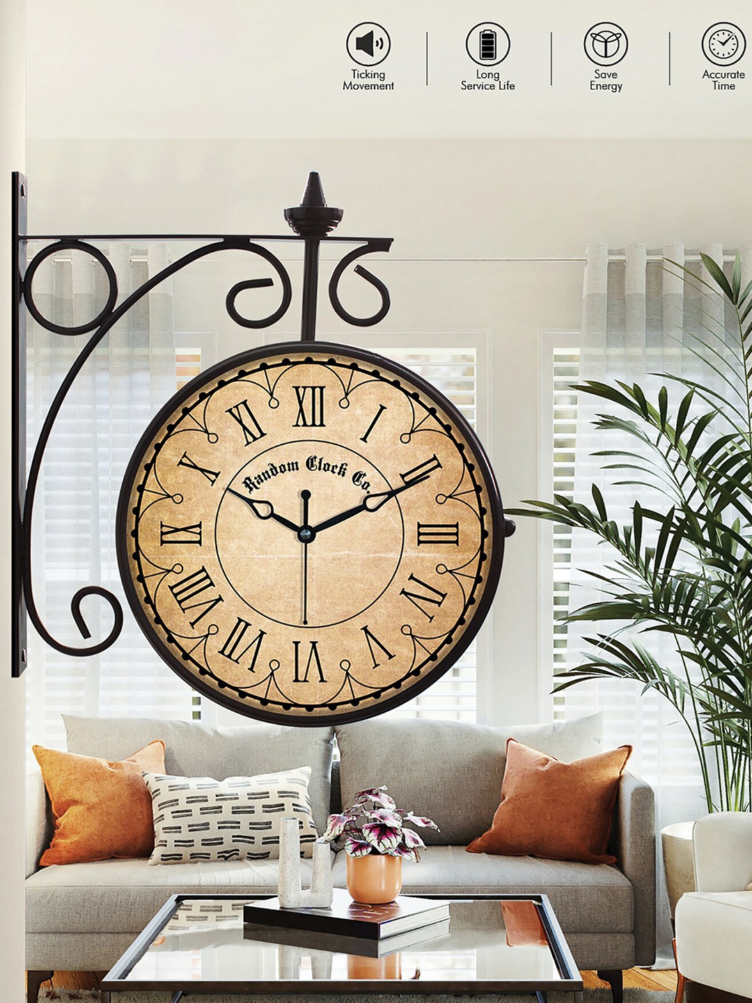 

RANDOM Brown & Black Double Sided Roman Vintage Analogue Metal Wall Clock