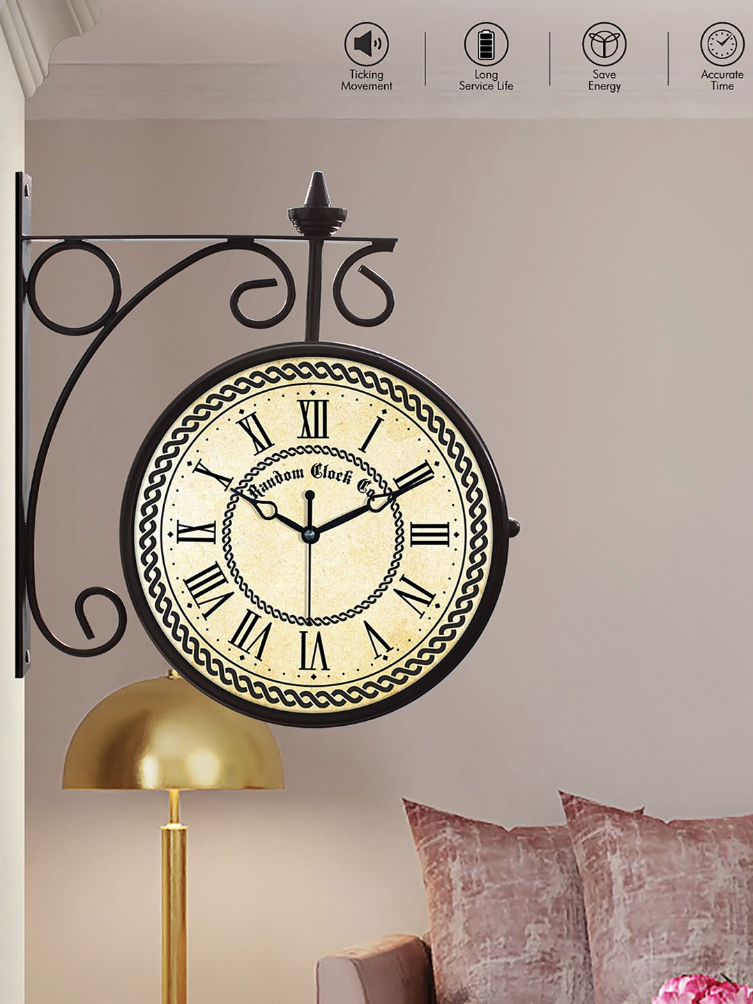 

RANDOM Cream-Coloured & Black Vintage Wall Clock