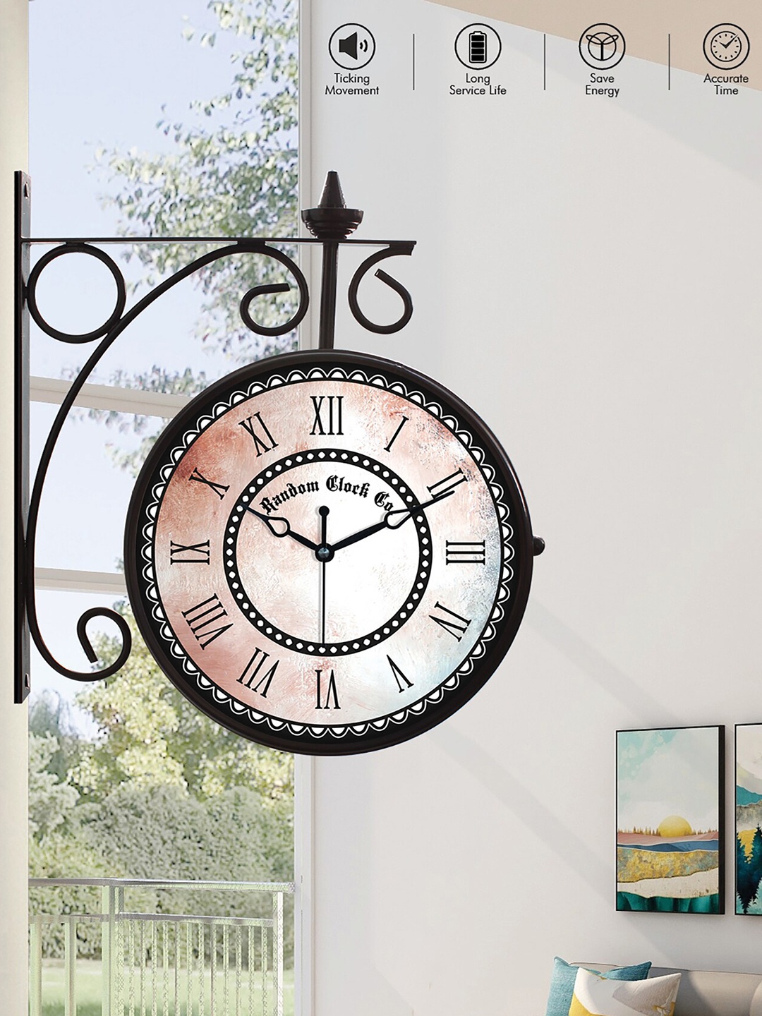 

RANDOM Pink & Black Double Sided Roman Vintage Analogue Metal Wall Clock