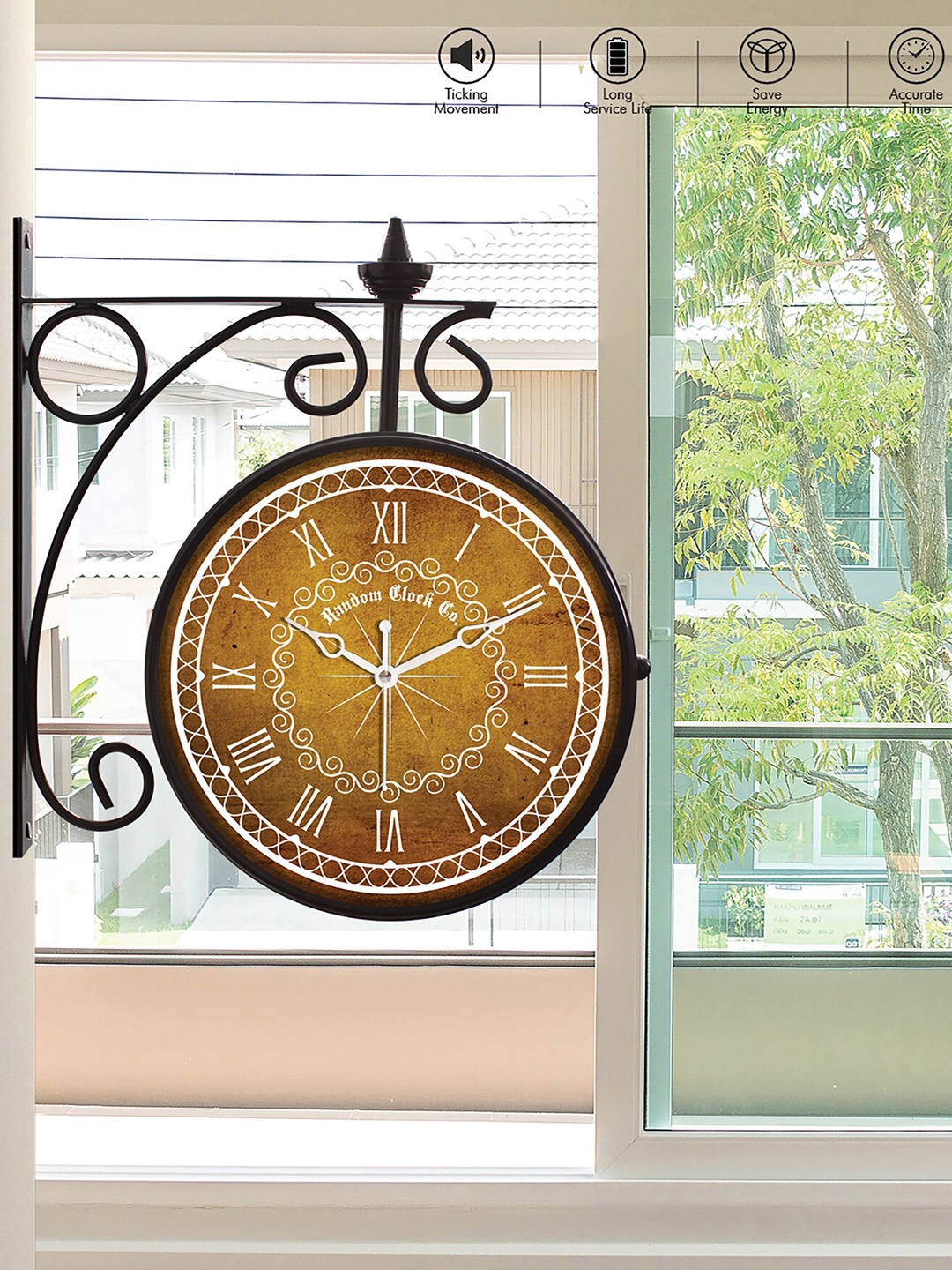 

RANDOM Brown & Black Double Sided Roman Vintage Analogue Metal Wall Clock