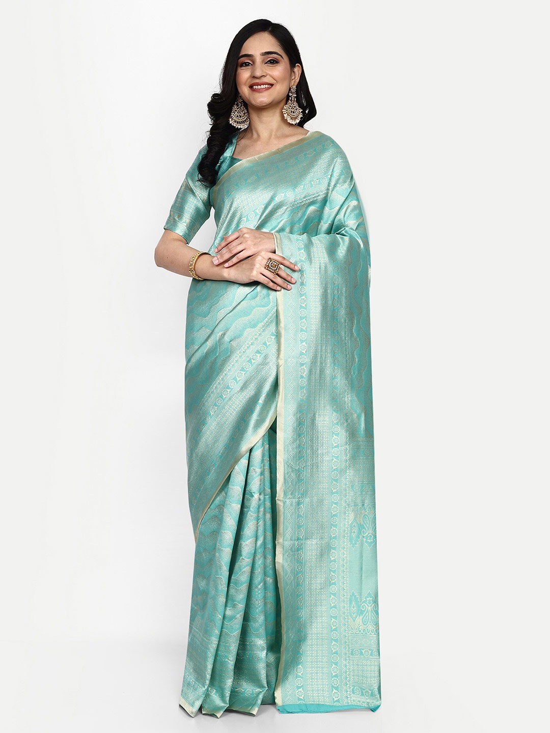 

ALMAARI FASHION Abstract Woven Design Zari Pure Silk Kanjeevaram Saree, Blue