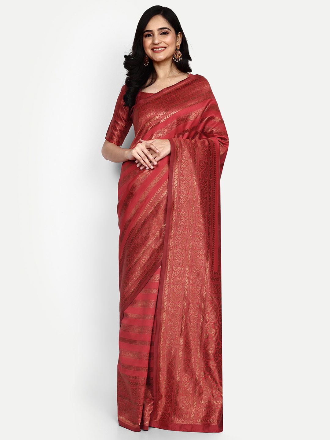 

ALMAARI FASHION Woven Design Zari Pure Silk Kanjeevaram Saree, Red