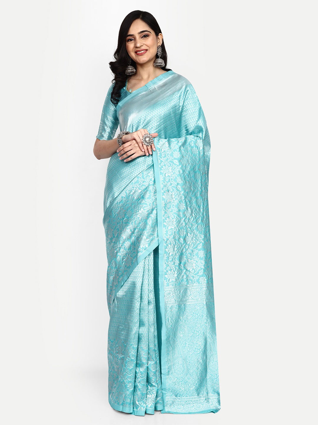 

ALMAARI FASHION Floral Woven Design Zari Pure Silk Kanjeevaram Saree, Blue