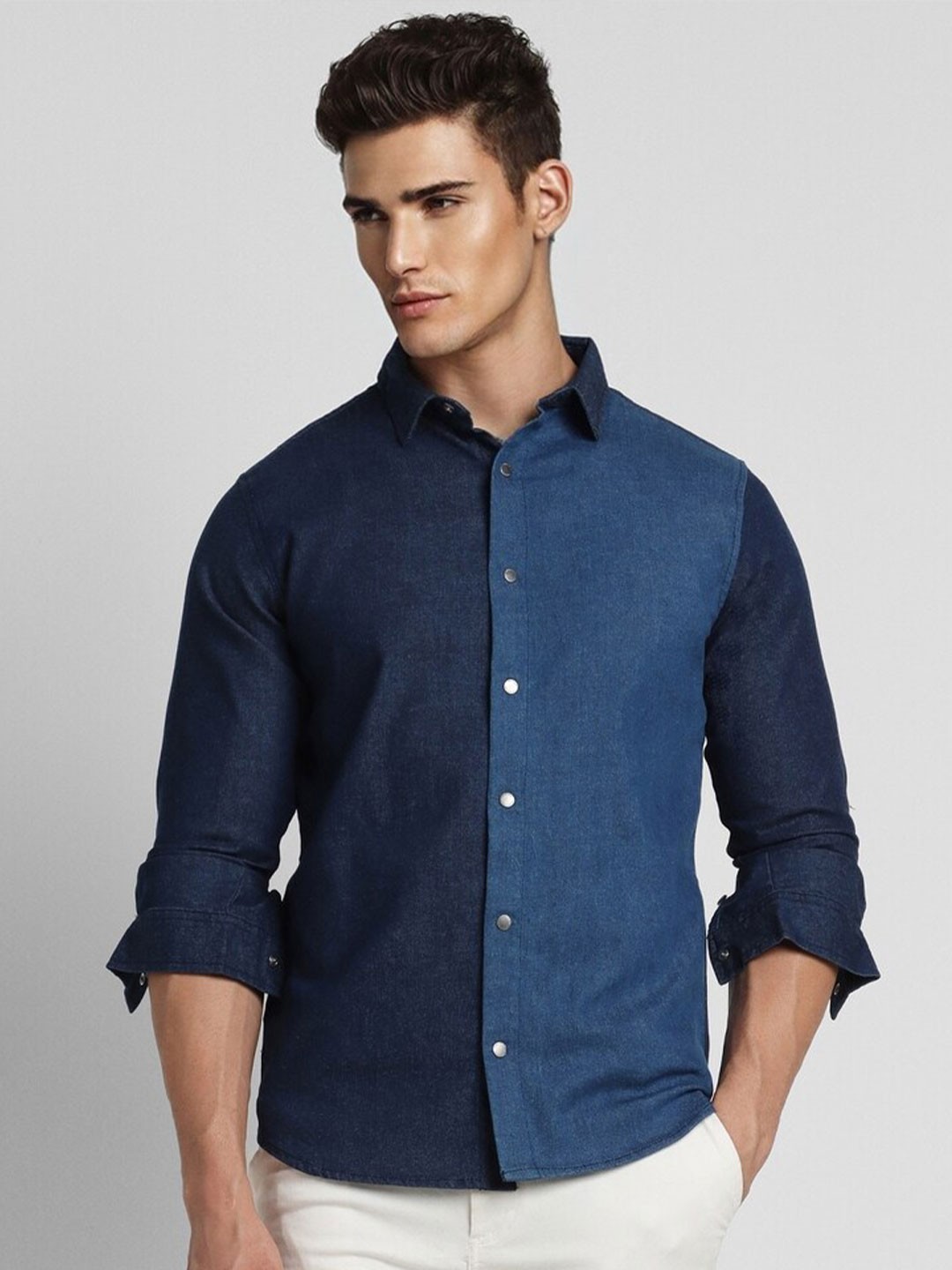 

FOREVER 21 Colourblocked Classic Casual Shirt, Navy blue