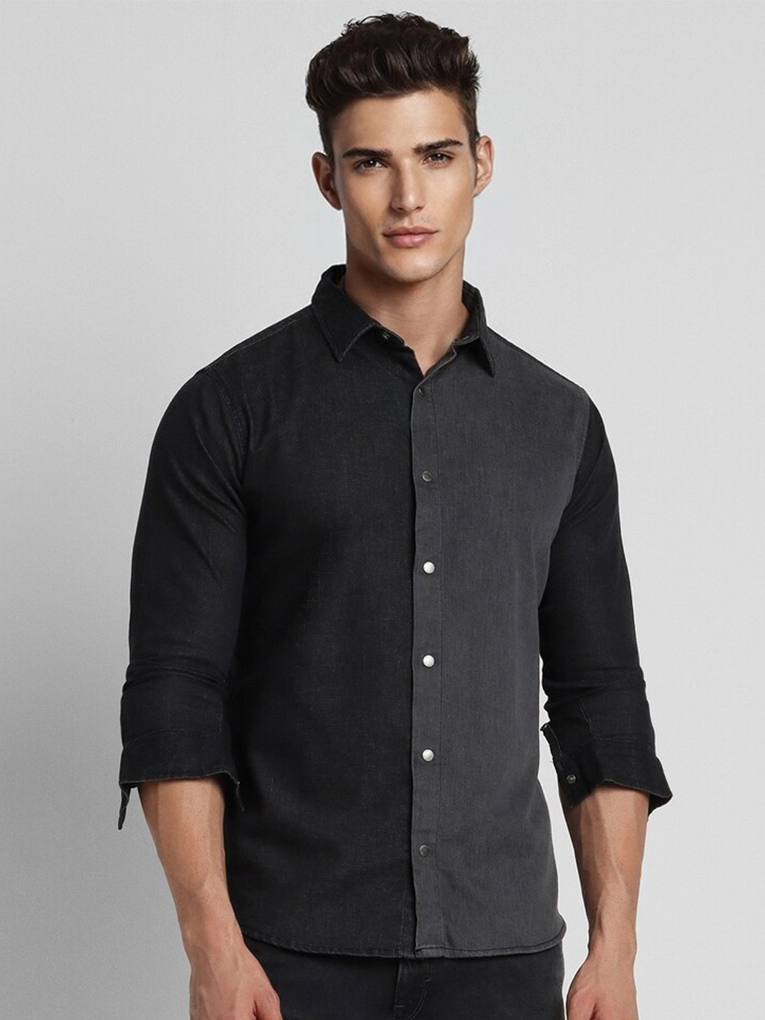 

FOREVER 21 Spread Collar Casual Shirt, Black