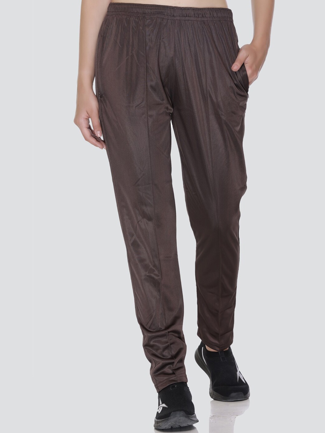 

ELPIDA Women Cotton Track Pants, Coffee brown