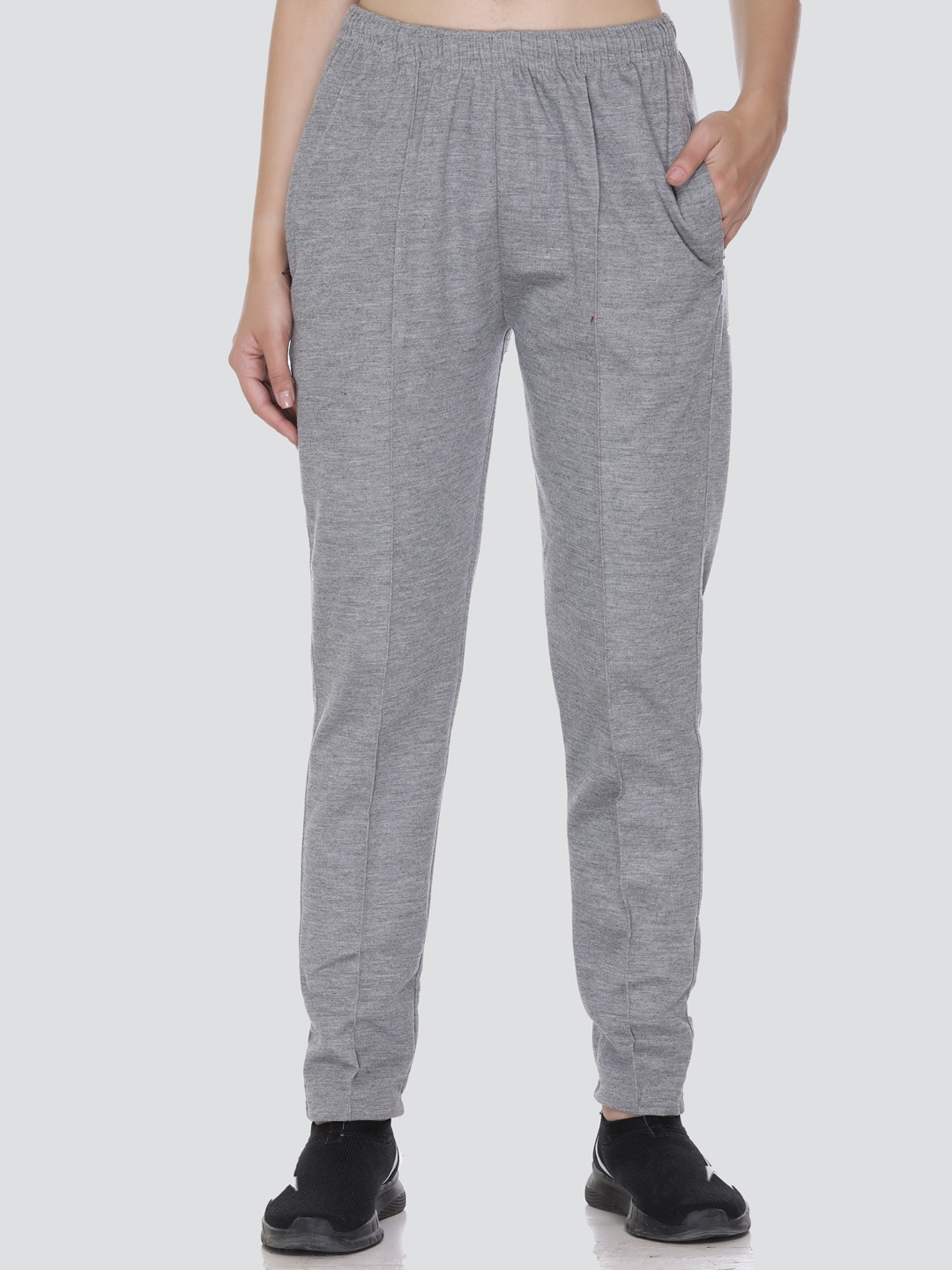 

ELPIDA Women Cotton Mid-Rise Winter Track Pant, Grey