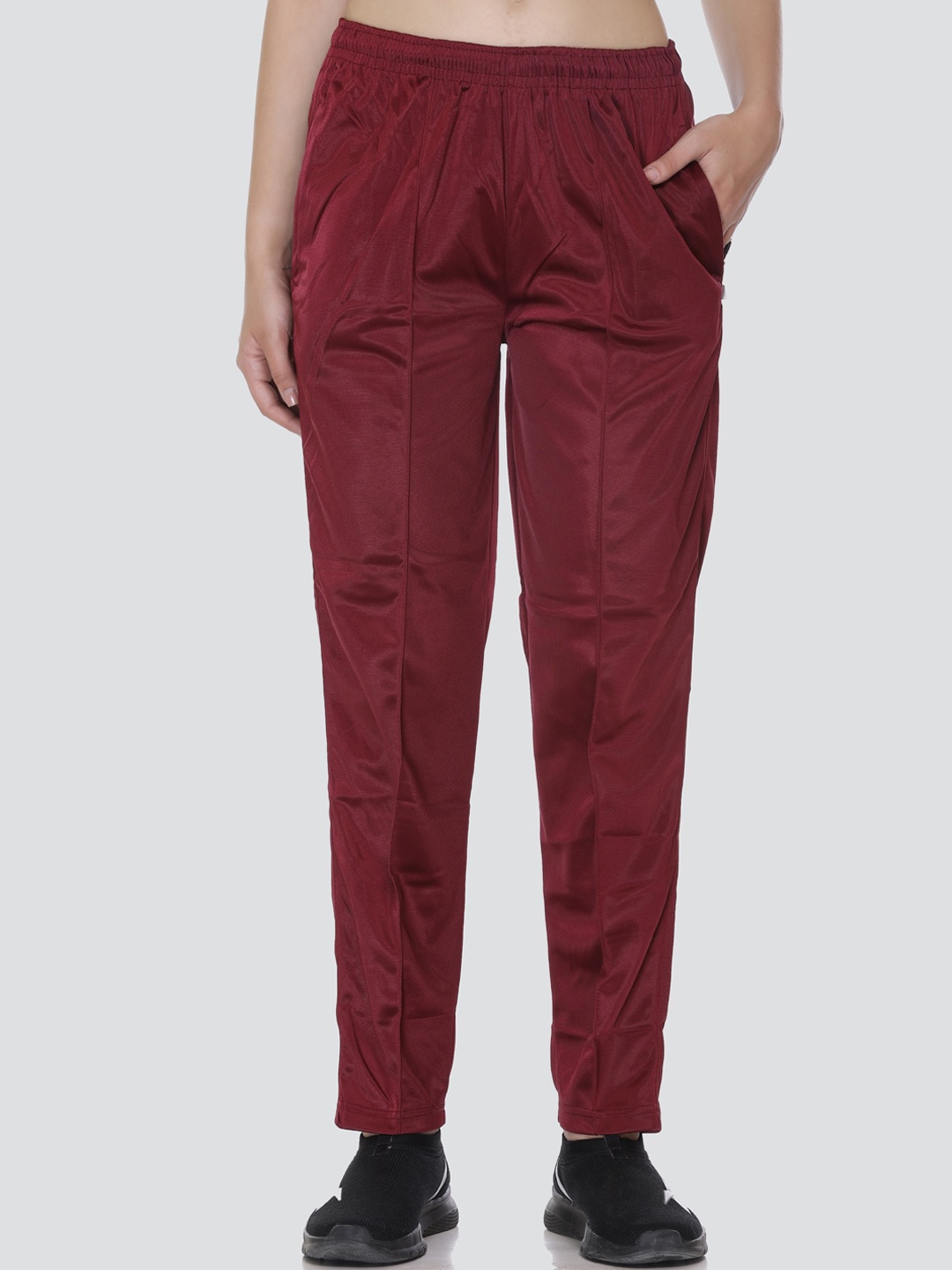 

ELPIDA Women Mid-Rise Cotton Track Pants, Maroon