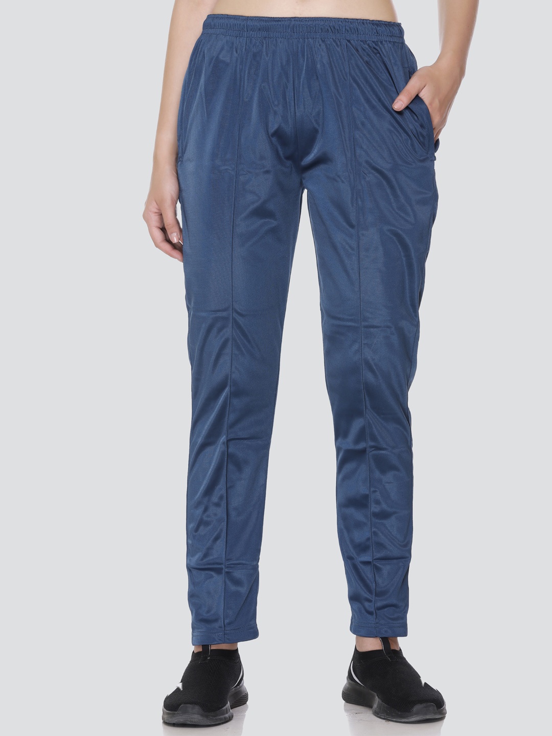 

ELPIDA Women Cotton Mid-Rise Track Pants, Blue
