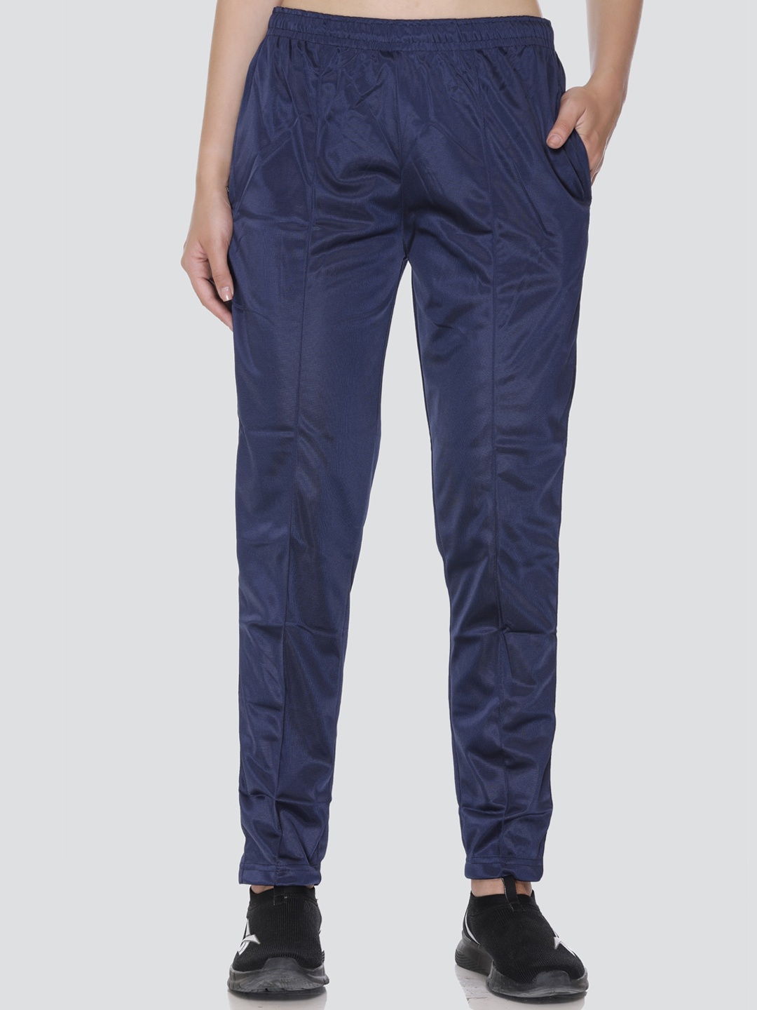 

ELPIDA Women Cotton Mid-Rise Track Pants, Navy blue