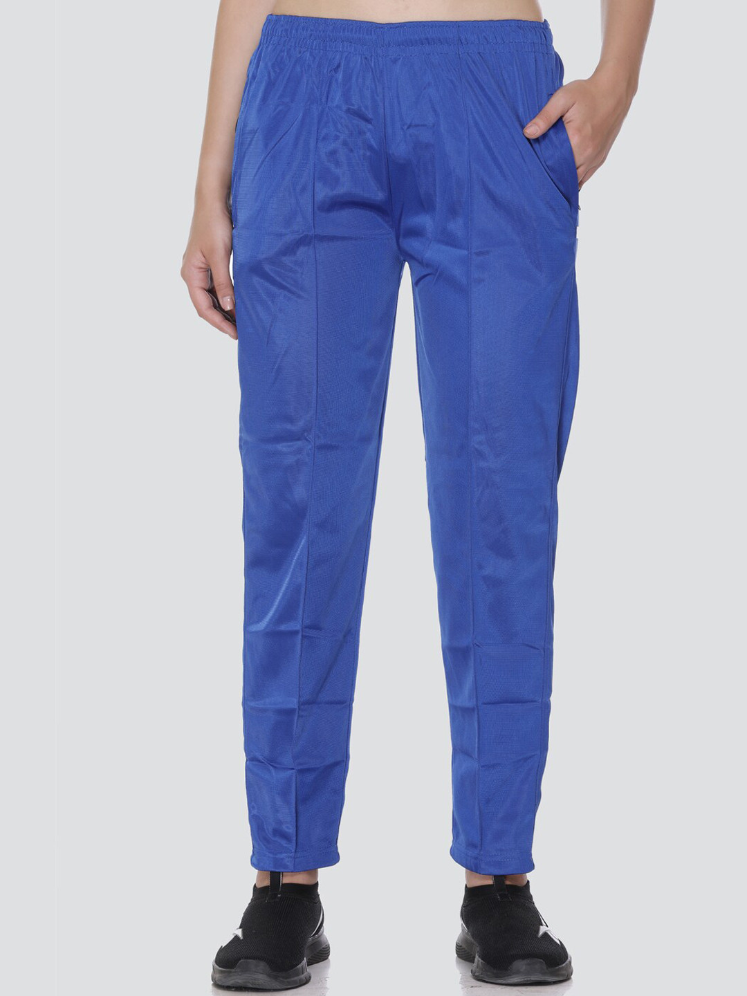 

ELPIDA Women Cotton Mid-Rise Track Pants, Blue