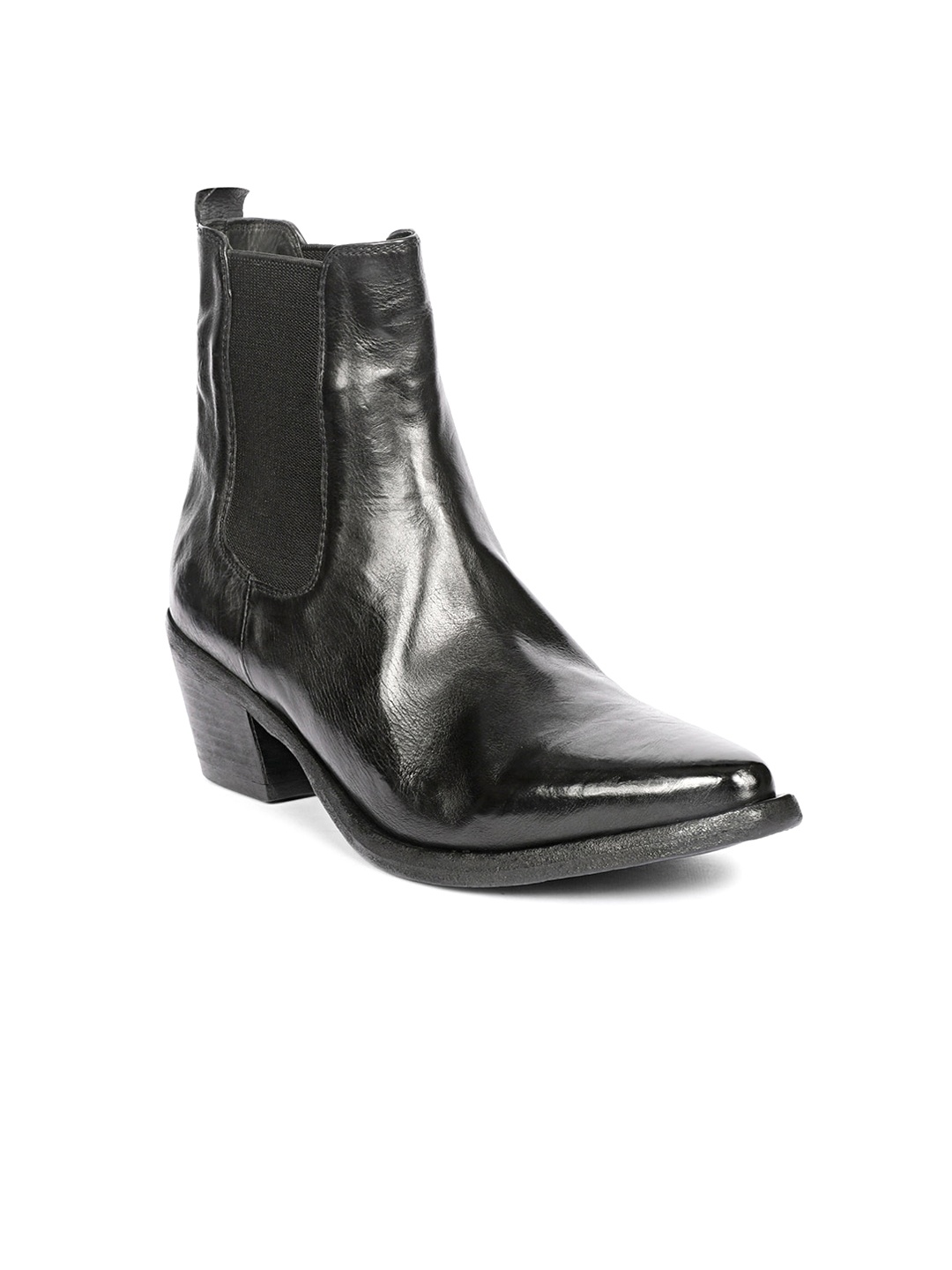 

Saint G Women Mid Top Pointed Toe Leather Block-Heel Chelsea Boots, Black