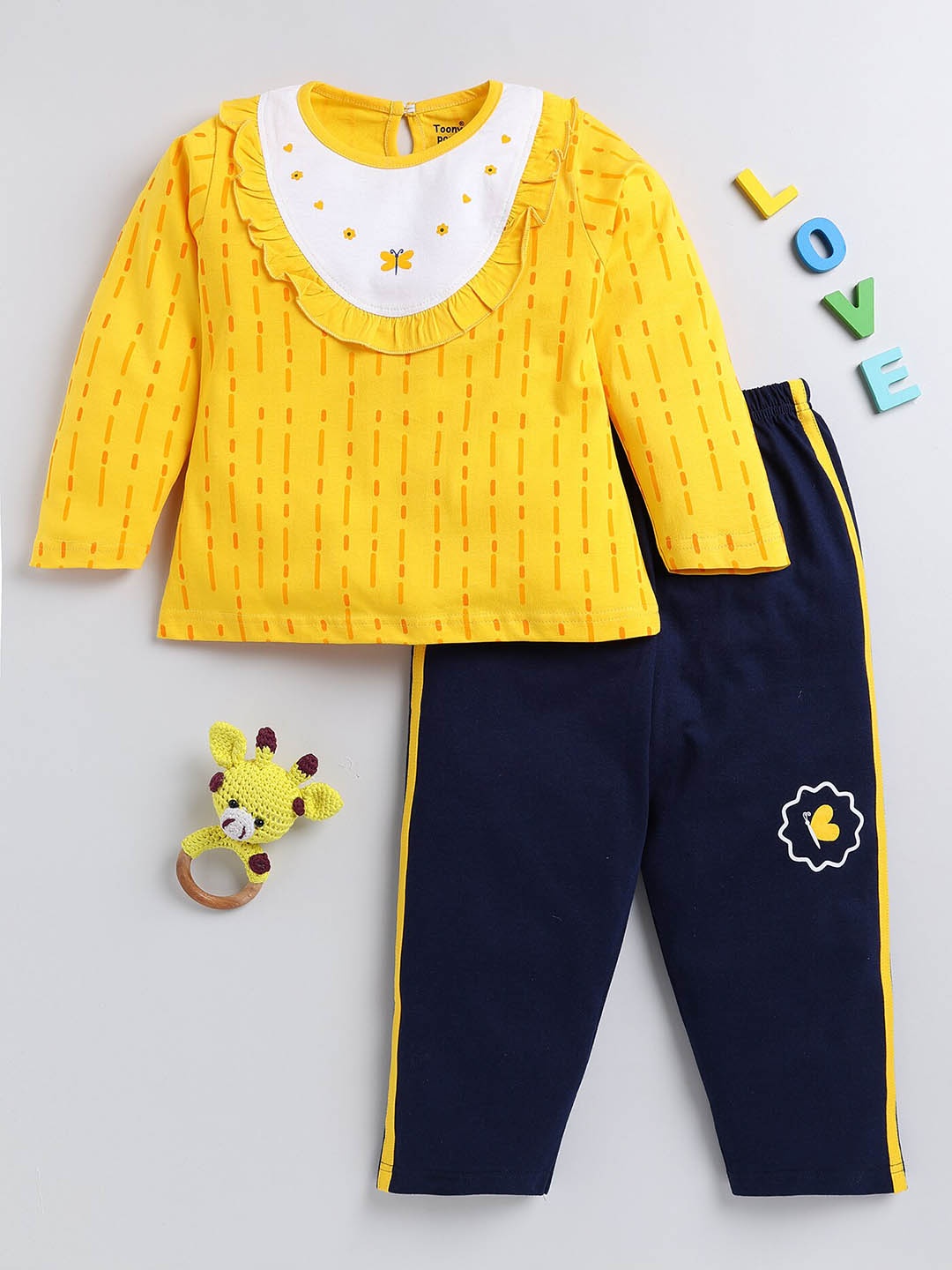 

Toonyport Girls Abstract Printed pure Cotton Top with Trousers, Yellow