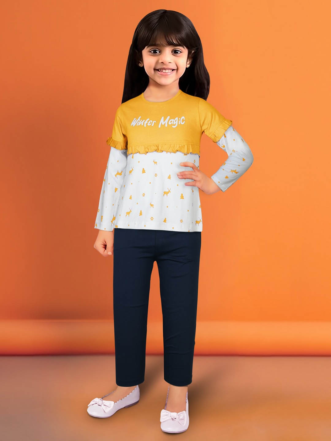 

Toonyport Girls Conversational Printed Top with Trousers, Yellow
