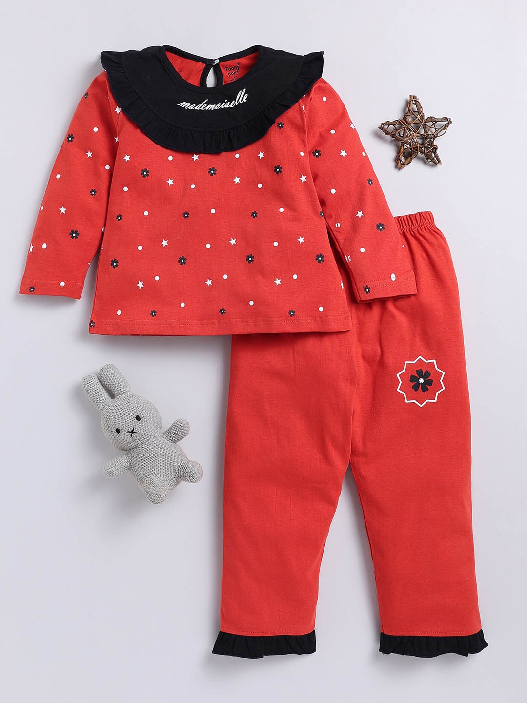 

Toonyport Girls Printed Pure Cotton Top With Trousers Clothing Set, Orange