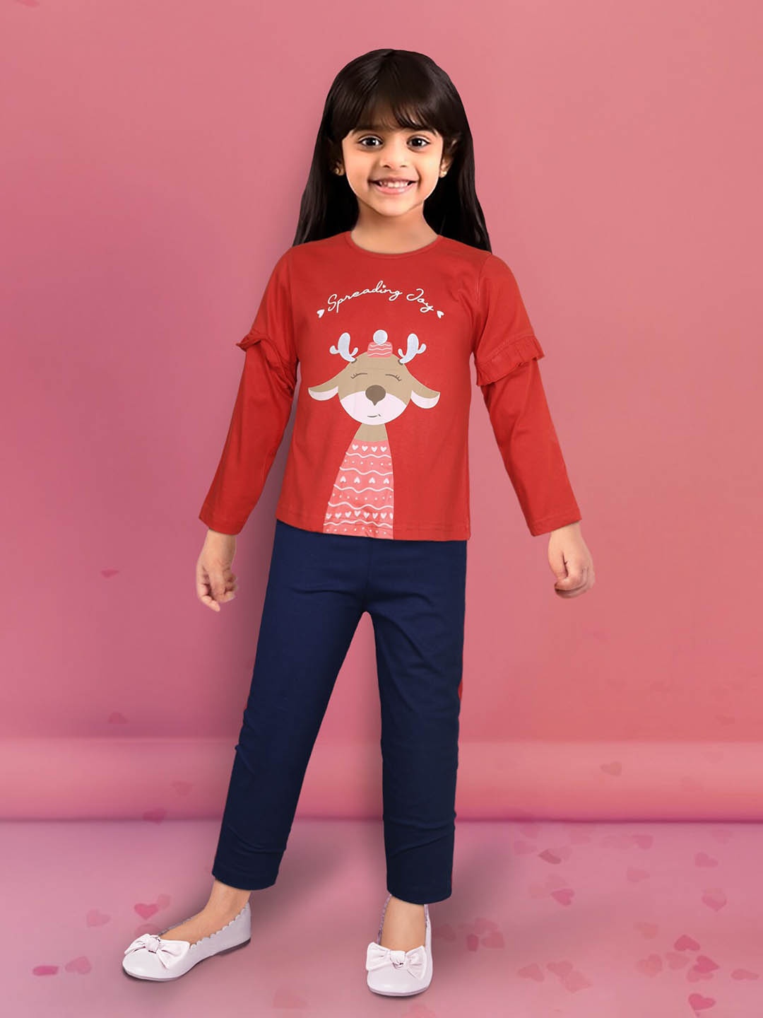 

Toonyport Girls Graphic Printed Pure Cotton T-shirt with Trousers, Red