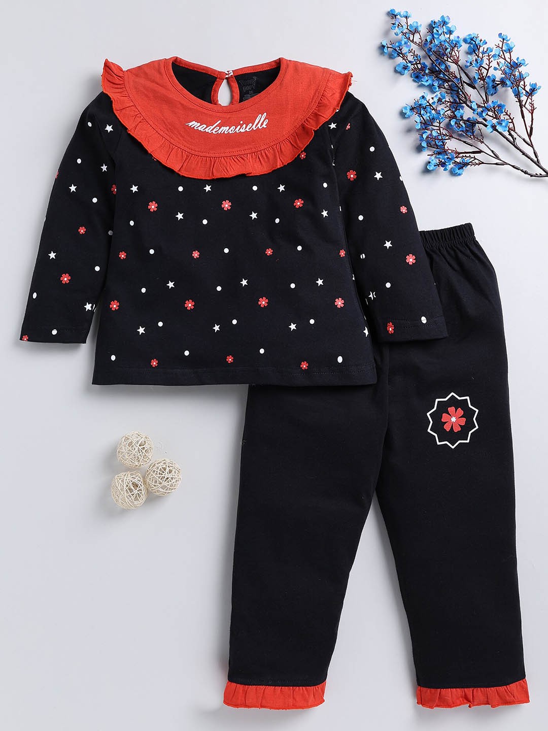 

Toonyport Girls Conversational Printed Top with Trousers, Black