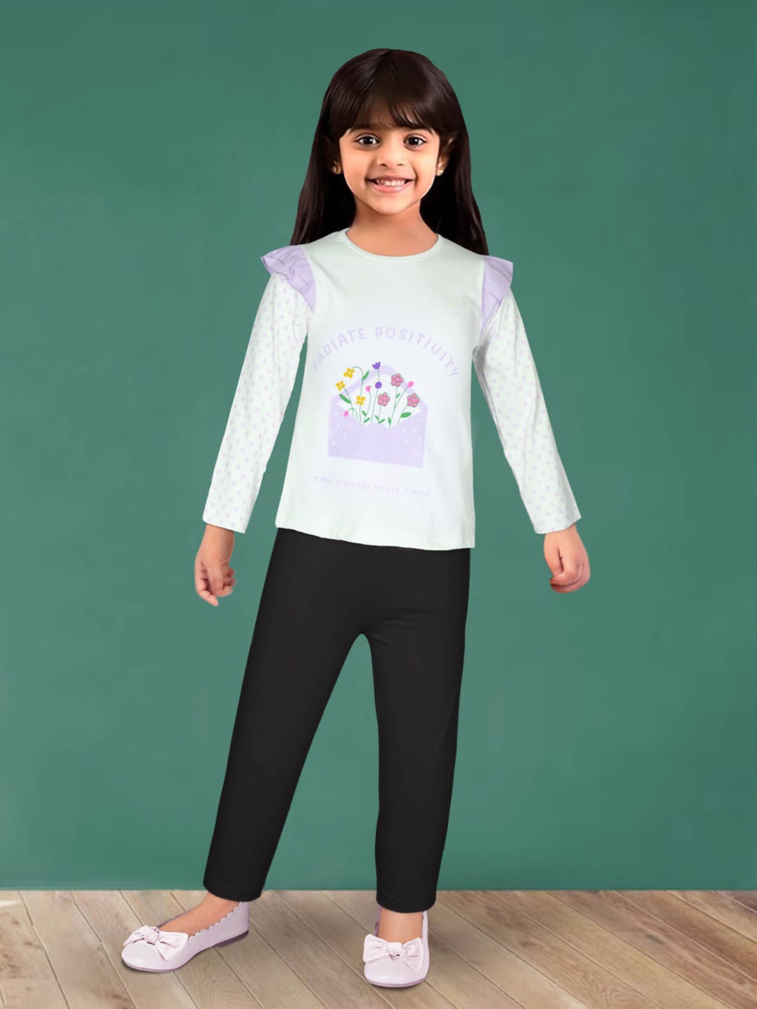 

Toonyport Girls Graphic Printed Pure Cotton Top with Trousers, Lavender