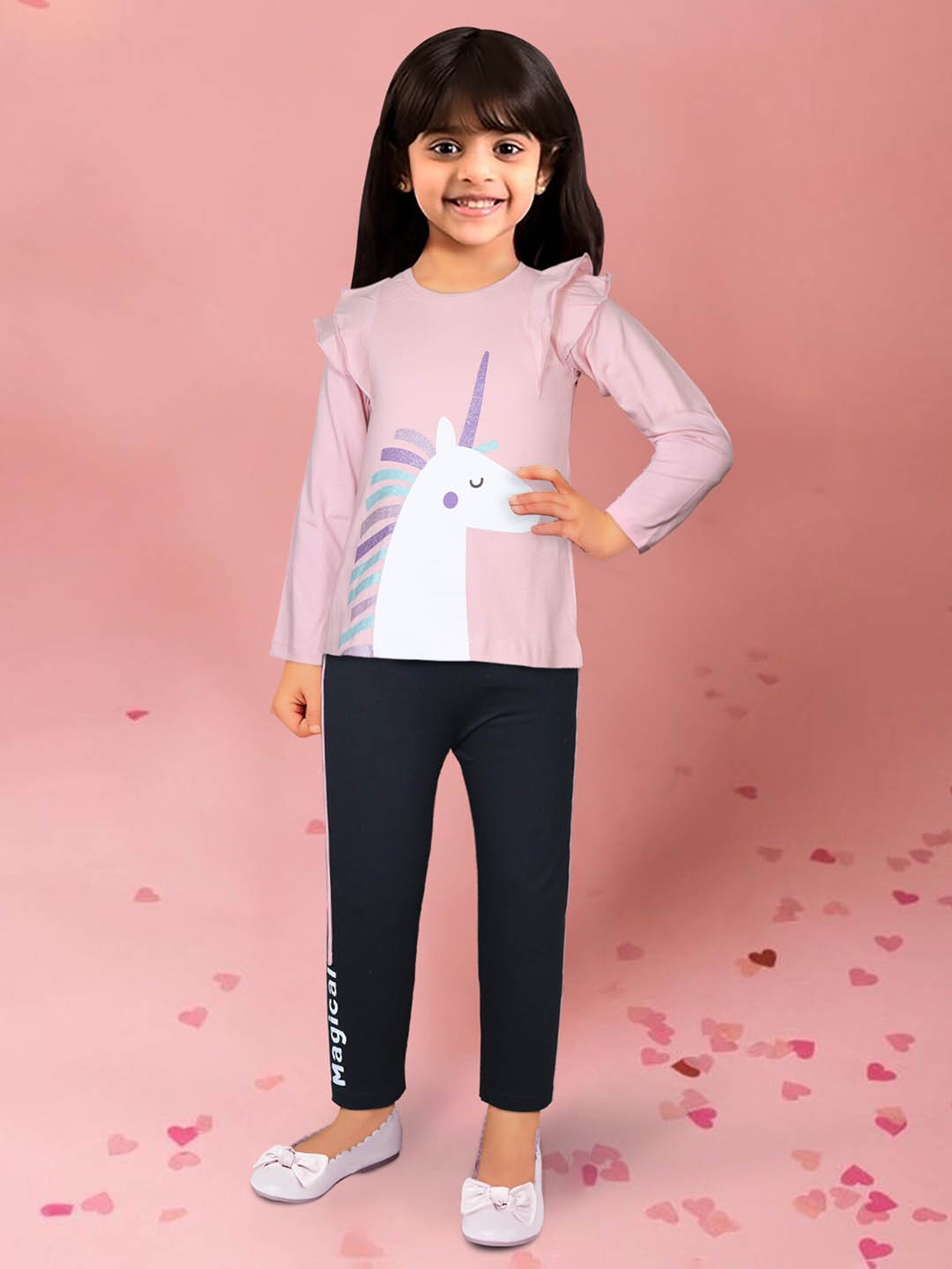 

Toonyport Girls Graphic Printed Pure Cotton Top with Trousers, Peach