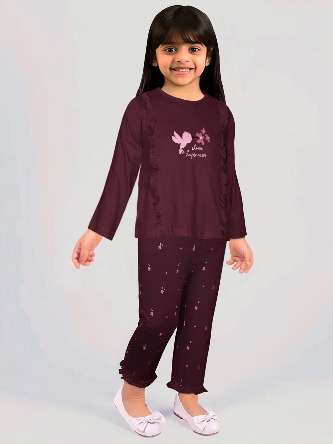 

Toonyport Infant Girls Printed Pure Cotton T-shirt with Trousers, Purple