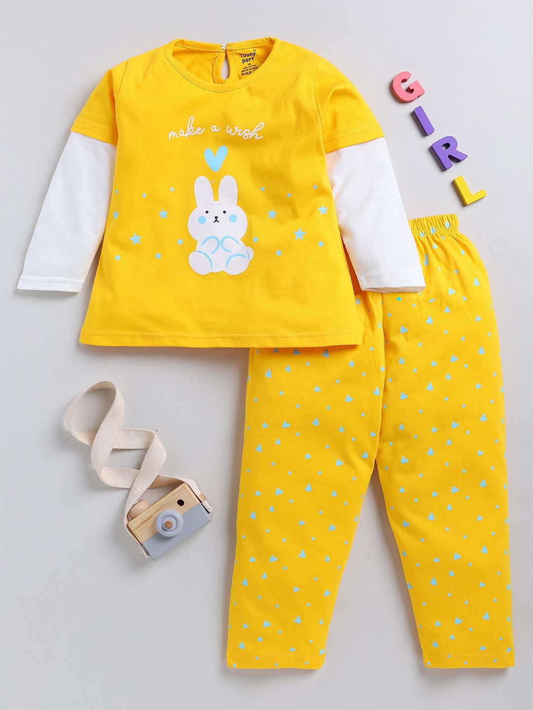 

Toonyport Infant Girls Printed Pure Cotton Top with Trousers, Yellow