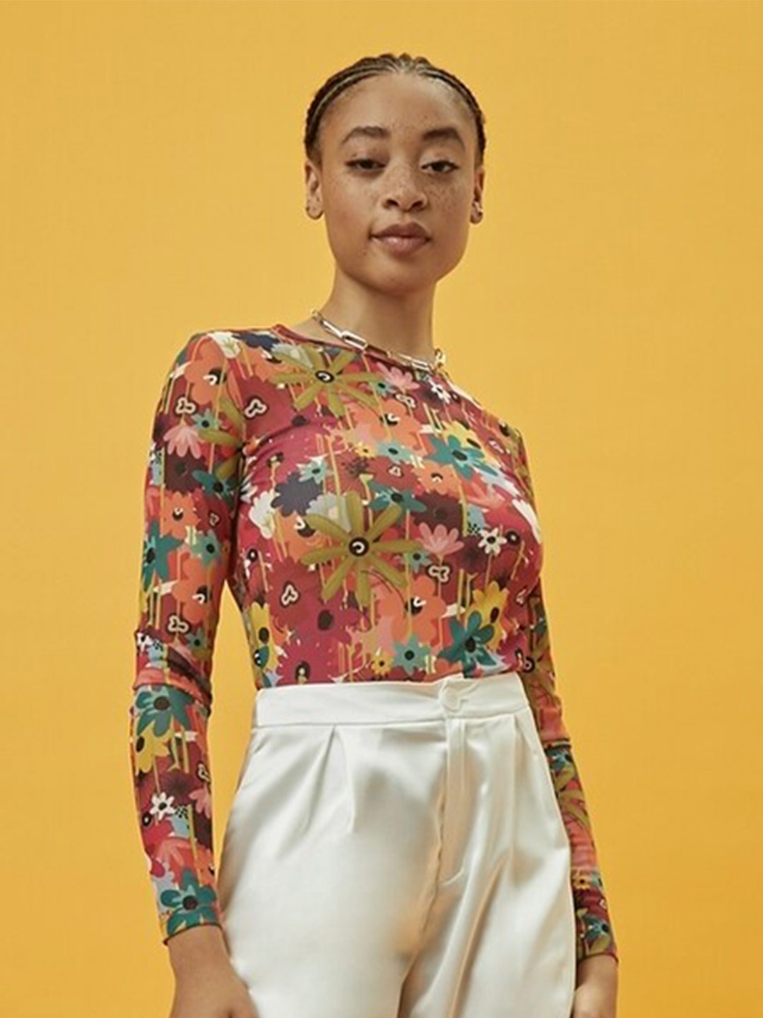 

FOREVER 21 Floral Printed Fitted Top, Orange