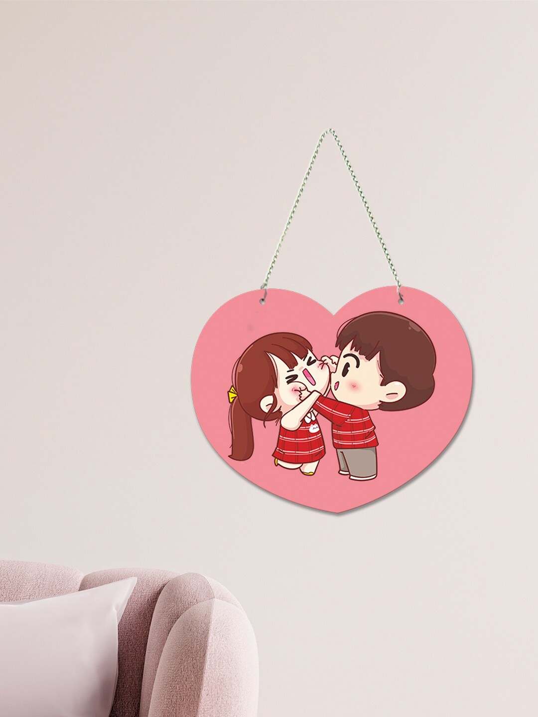 ArtVibes Pink & Red Couple Printed Wooden Hanging Wall Decor