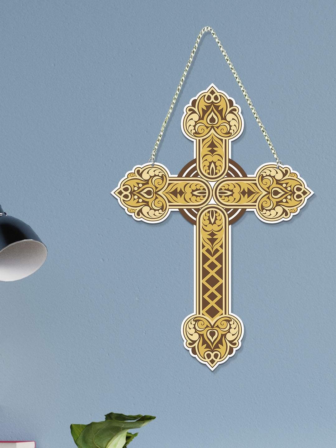

ArtVibes Yellow & Brown Holy Cross Wooden Wall Hanging