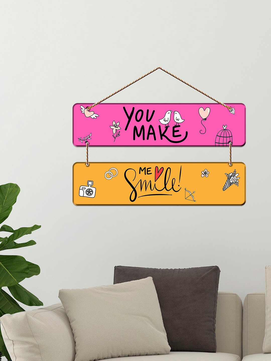 

ArtVibes Pink & Orange Couple Quotes Painted Wooden Hanging