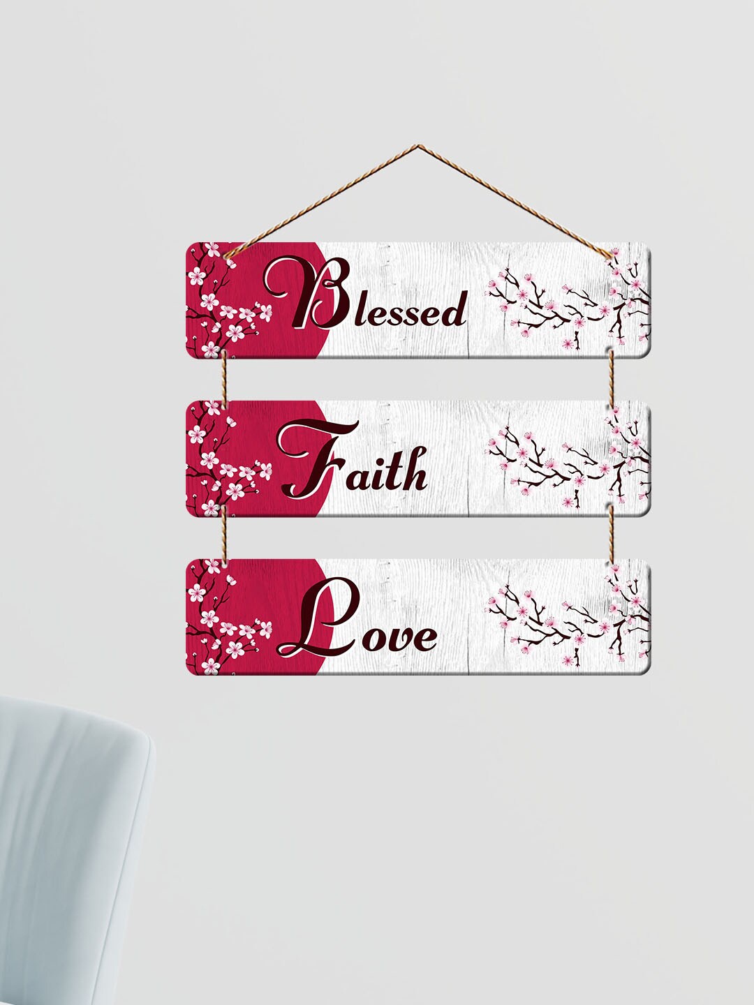 

ArtVibes White & Red Blessed Faith Love Quotes Wooden Wall Hanging