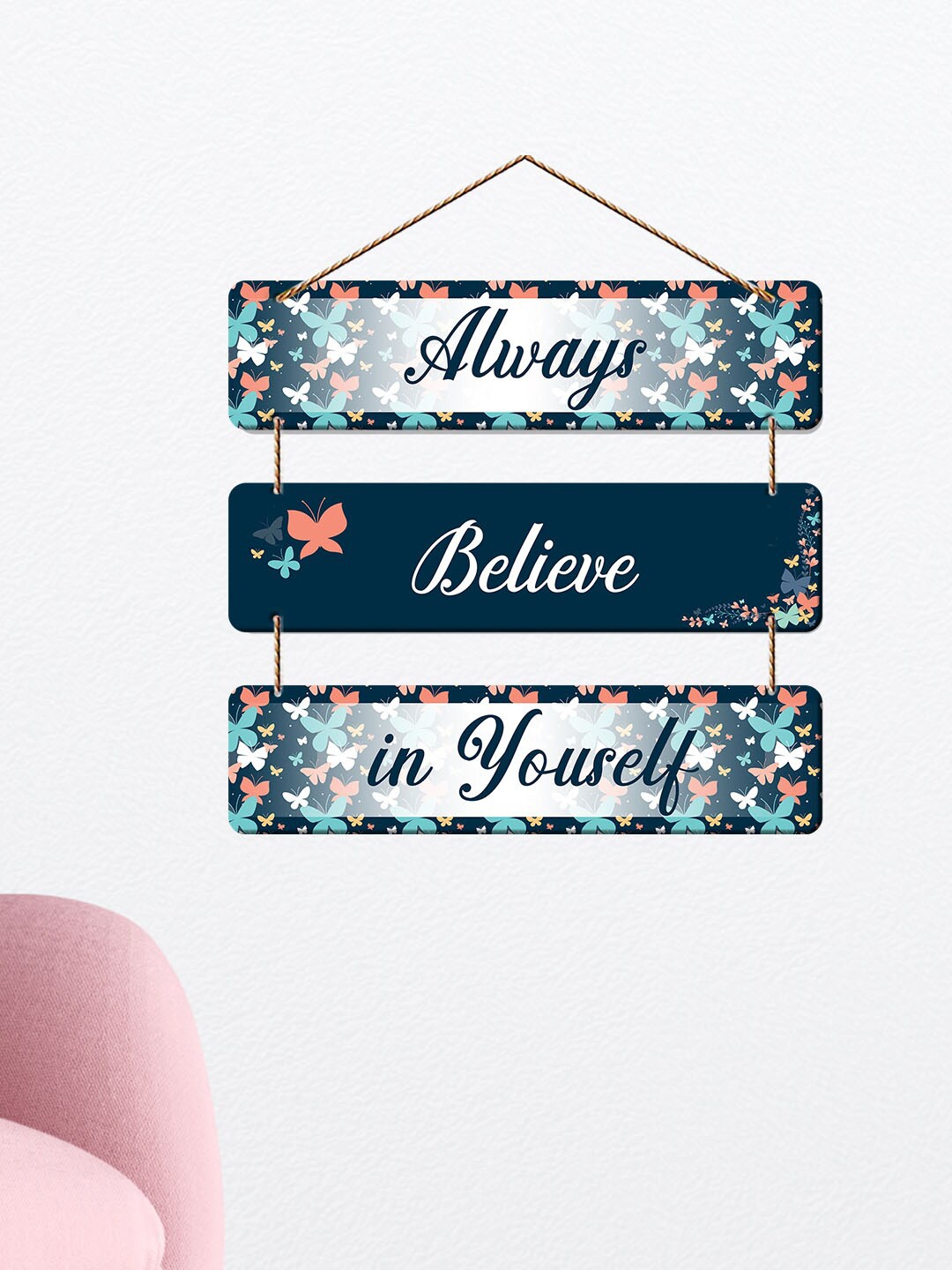 ArtVibes Blue & Pink Motivational Quotes Painted Wooden Hanging Wall Decor