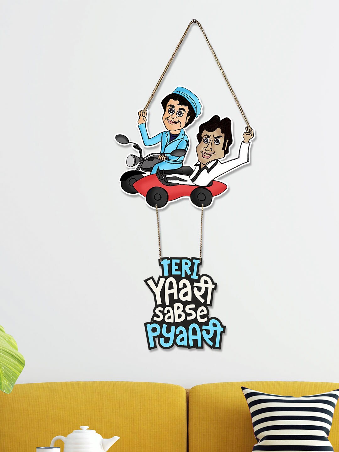 

ArtVibes Blue & White Jai Veeru Printed Wooden Hanging Wall Decor