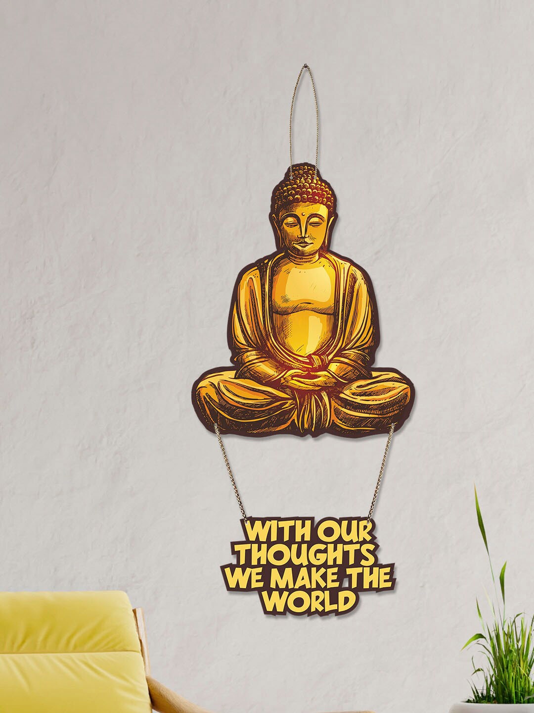 

ArtVibes Brown & Yellow Buddha Printed Wood Wall Hanging