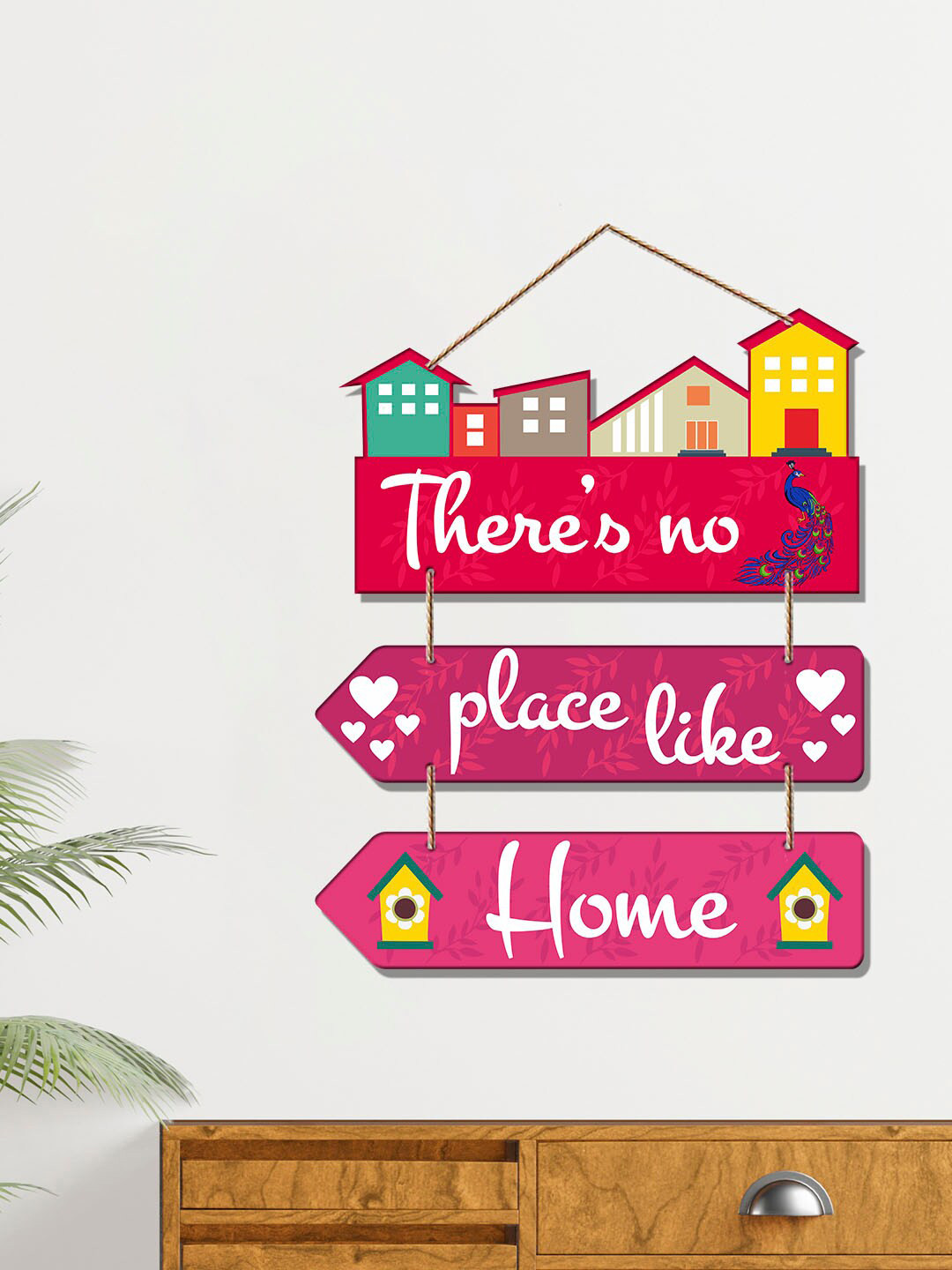 

ArtVibes Pink & Red There is No Place Like Home Quote Decorative Art Wooden Wall Decor