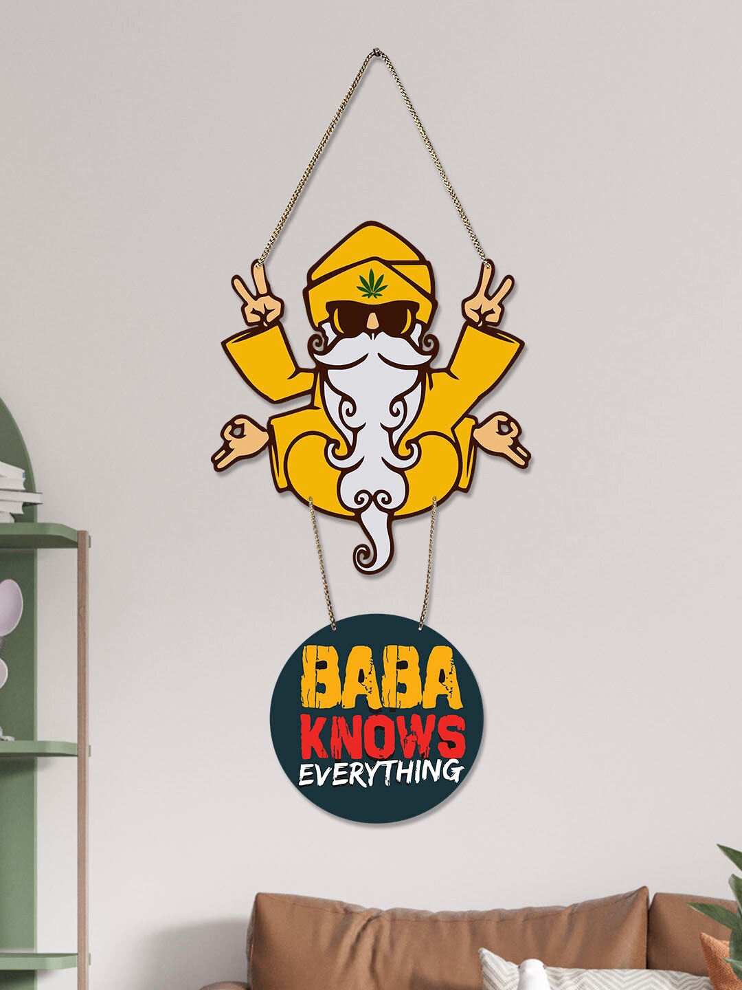 

ArtVibes Yellow & White Baba Knows Quotes Painted Wooden Hanging Wall Decor