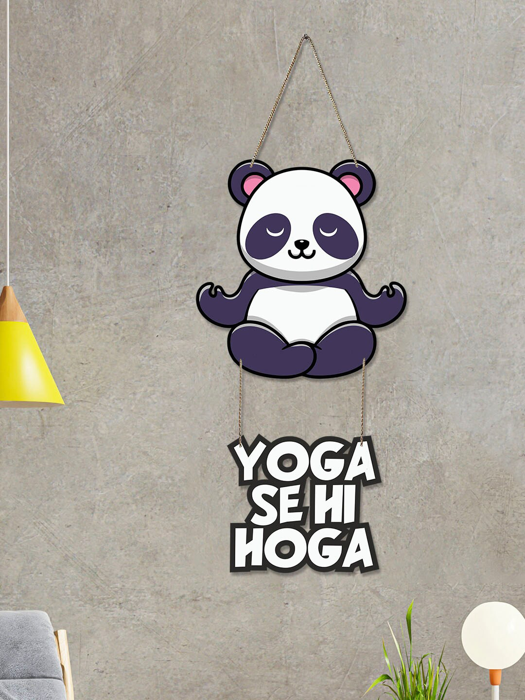 

ArtVibes Blue & White Yoga Panda Printed Wooden Wall Decor